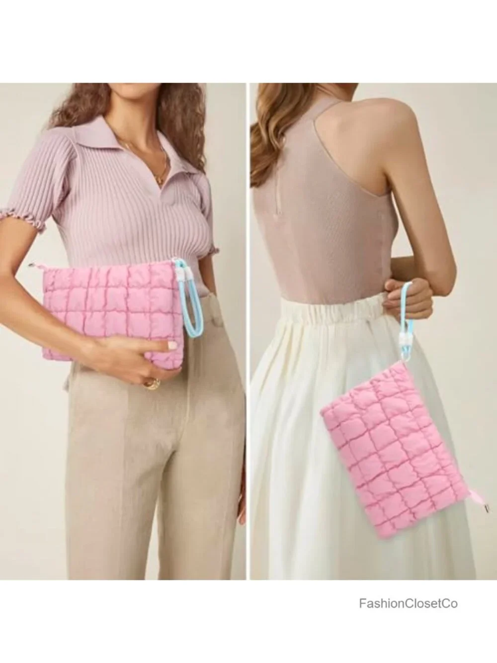 Quilted Puffer Makeup Bag with Detachable Wrist Strap, Travel Toiletry